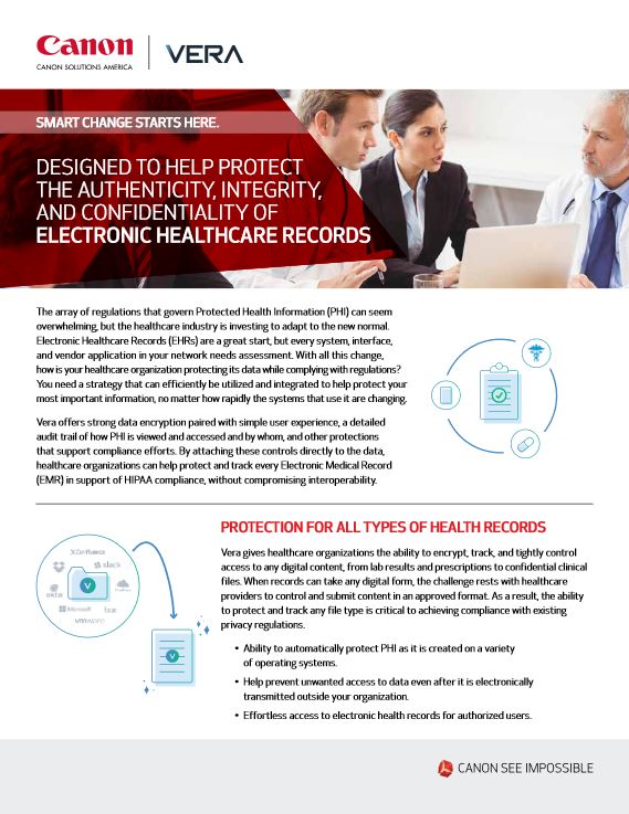Vera Flyer Electronic Healthcare Records Cover, Canon Excel Business Systems, Delaware, DE, Pennsylvania, PA