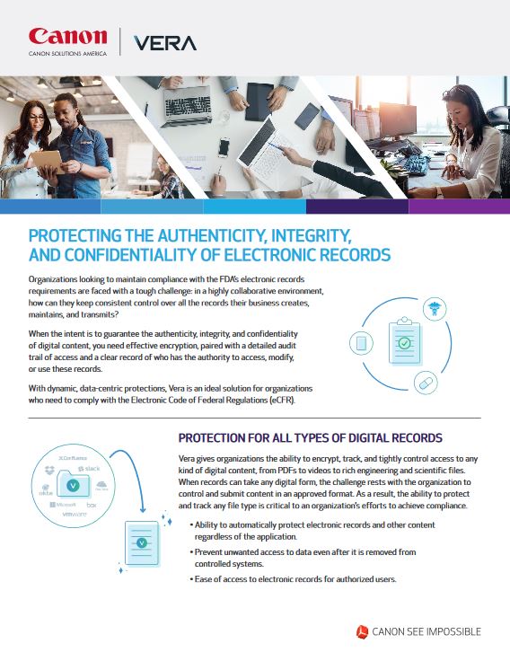 Vera Flyer Electronic Records Cover, Canon Excel Business Systems, Delaware, DE, Pennsylvania, PA