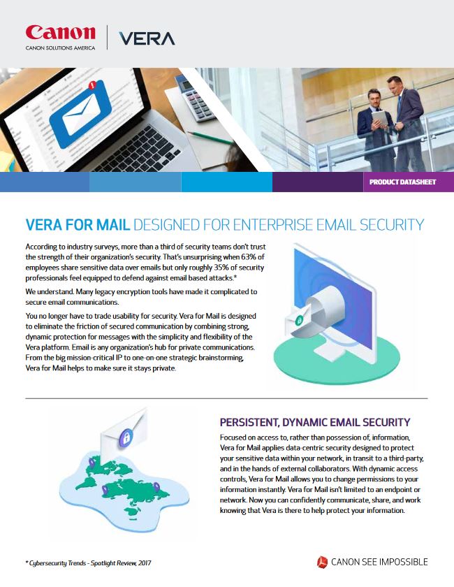Vera Flyer Vera For Mail Cover, Canon Excel Business Systems, Delaware, DE, Pennsylvania, PA