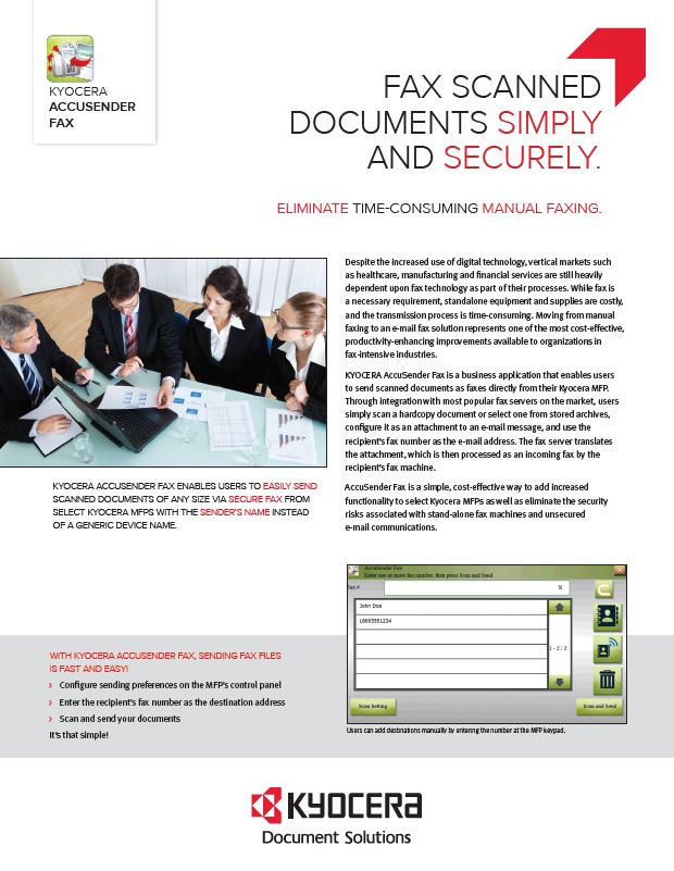 Kyocera Software Capture And Distribution Accusender Fax Brochure Thumb, Excel Business Systems, Delaware, DE, Pennsylvania, PA