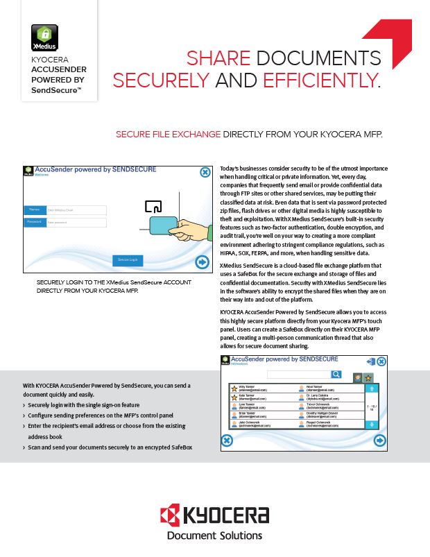 Kyocera Software Capture And Distribution Accusender Powered By Sendsecure Data Sheet Thumb, Excel Business Systems, Delaware, DE, Pennsylvania, PA