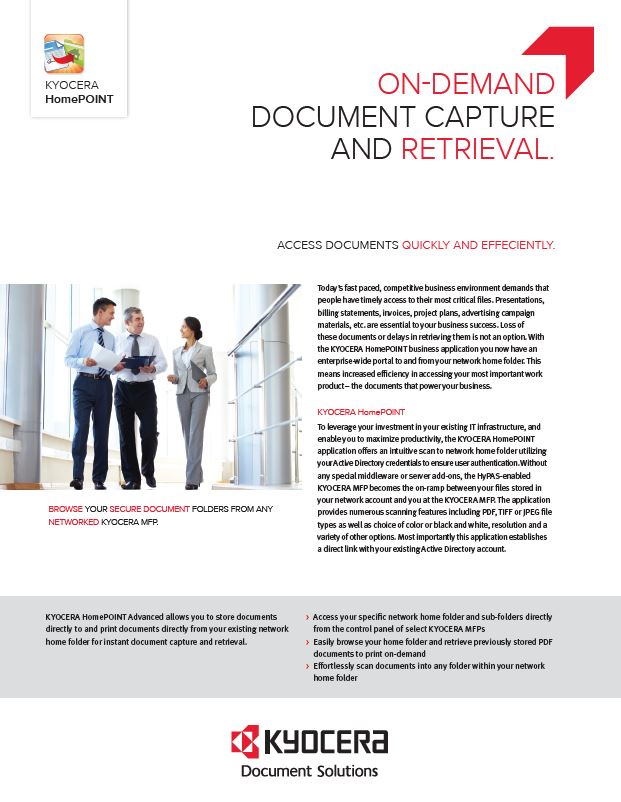 Kyocera Software Capture And Distribution Homepoint Advanced Data Sheet Thumb, Excel Business Systems, Delaware, DE, Pennsylvania, PA
