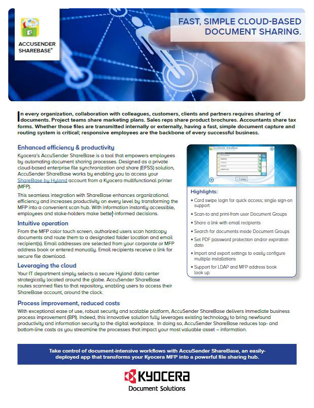 Kyocera Software Document Management Accusender Sharebase Data Sheet Thumb, Excel Business Systems, Delaware, DE, Pennsylvania, PA