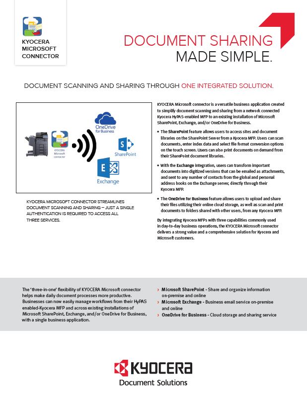 Kyocera Software Document Management Kyocera Microsoft Connector Spec Sheet Thumb, Excel Business Systems, Delaware, DE, Pennsylvania, PA