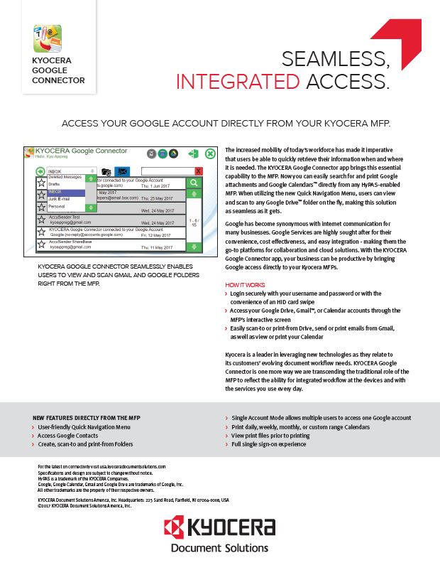 Kyocera Software Mobile And Cloud Google Connector Data Sheet Thumb, Excel Business Systems, Delaware, DE, Pennsylvania, PA