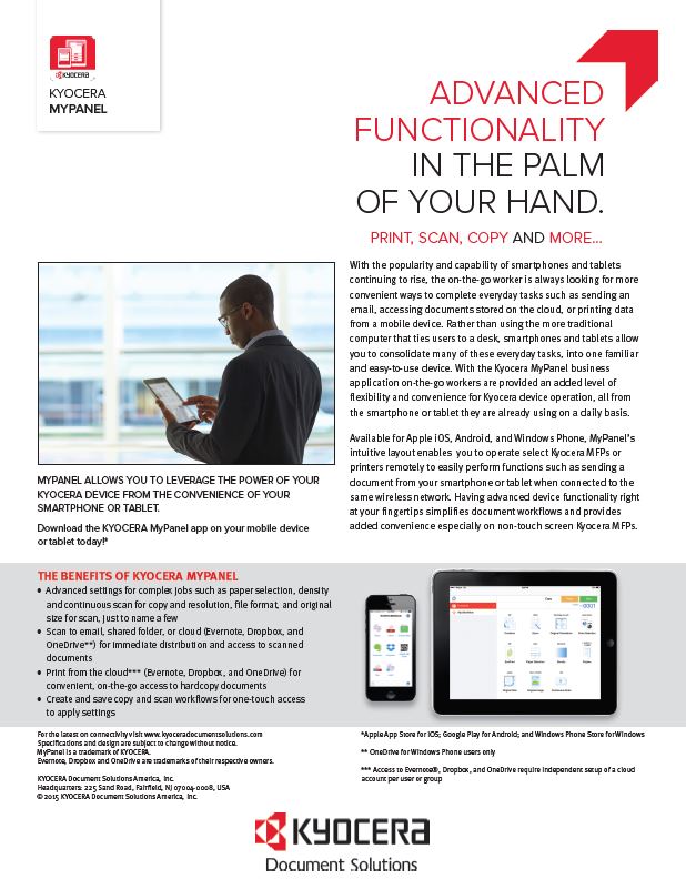 Kyocera Software Mobile And Cloud Mypanel Spec Sheet Thumb, Excel Business Systems, Delaware, DE, Pennsylvania, PA