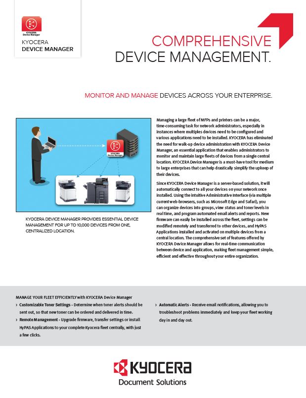 Kyocera Software Network Device Management Kyocera Device Manager Data Sheet Thumb, Excel Business Systems, Delaware, DE, Pennsylvania, PA