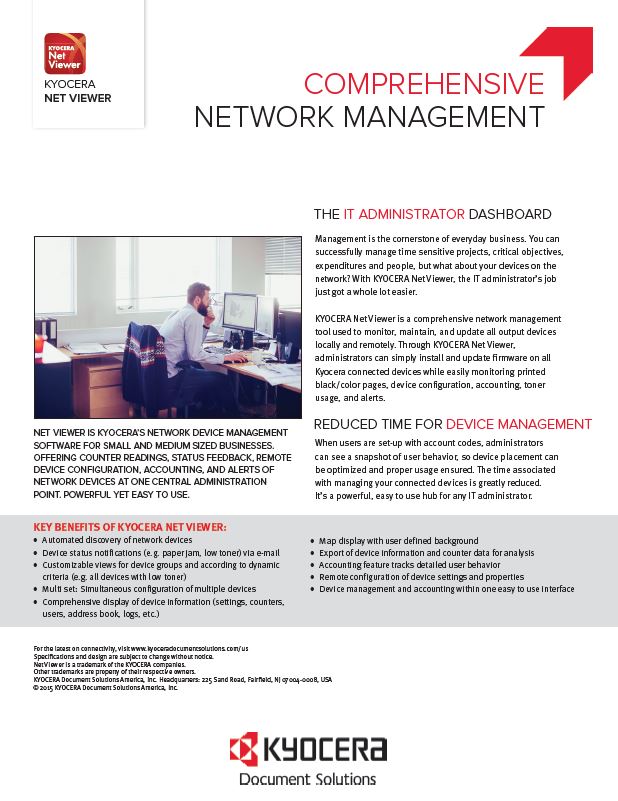 Kyocera Software Network Device Management Kyocera Net Viewer Data Sheet Thumb, Excel Business Systems, Delaware, DE, Pennsylvania, PA