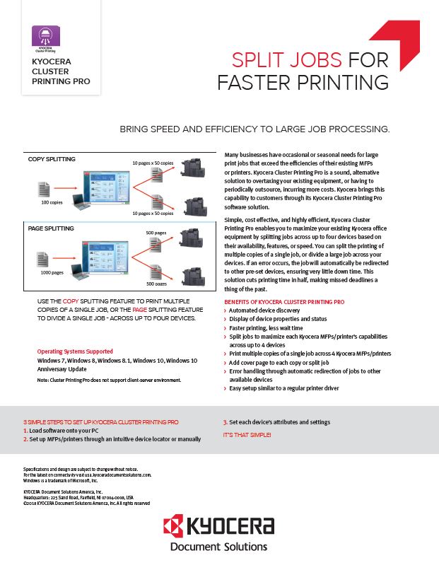 Kyocera Software Output Management Kyocera Cluster Printing Pro Data Sheet Thumb, Excel Business Systems, Delaware, DE, Pennsylvania, PA